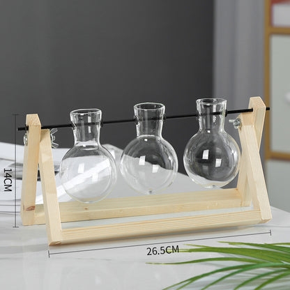 Swing Wooden Stand Hydroponic Plant Container Glass Vase