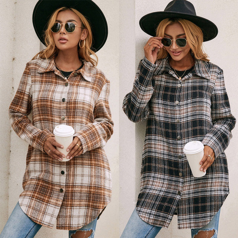 Women's Loose Casual Plush Plaid Shirt Jacket