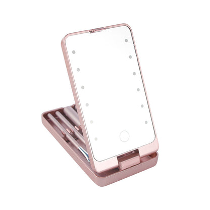 Folding Makeup Mirror With Makeup Brush Set