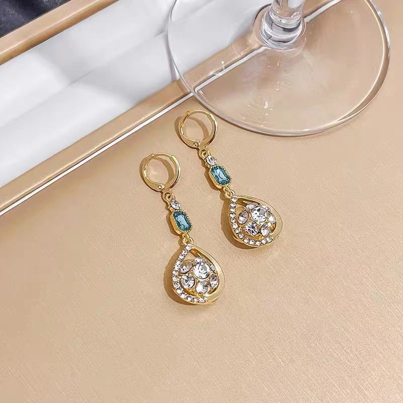 Diamond Water Drop Earrings French Double-sided Rhinestone Ball Stereo Earrings Ear Clip