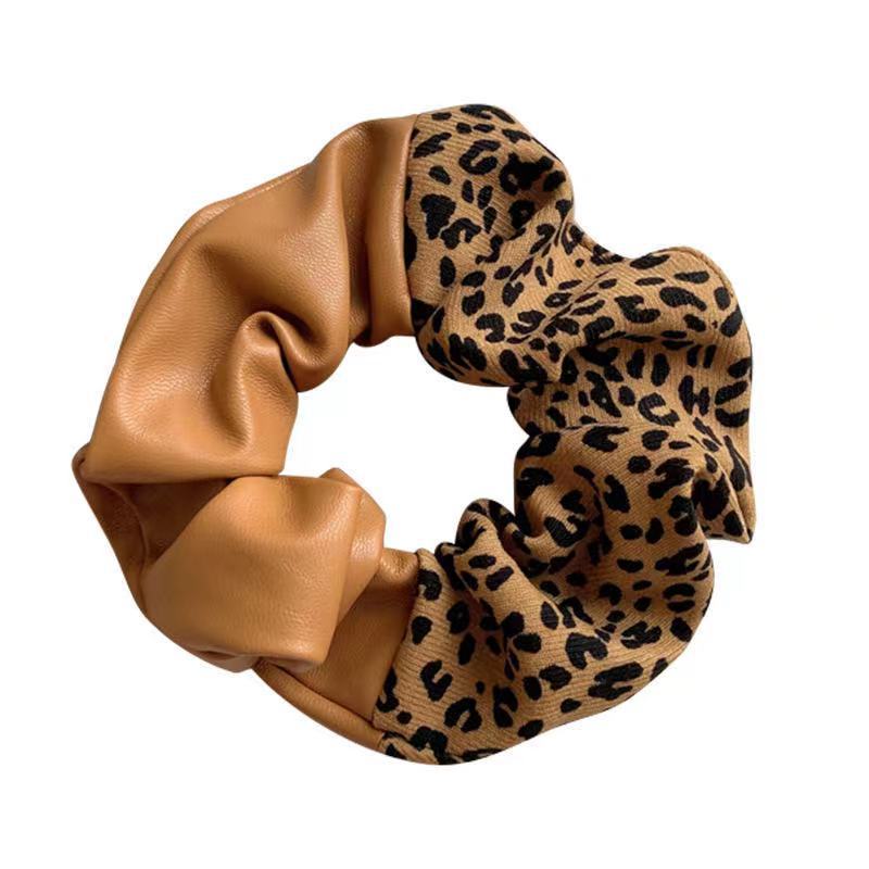 Leopard Print Leather Stitching New Color Block Large Intestine Hair Ring