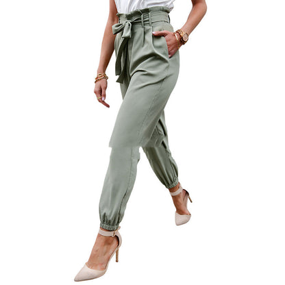 Women's High Waist Pocket Trousers All-Match Casual Pants Feet Pants Women