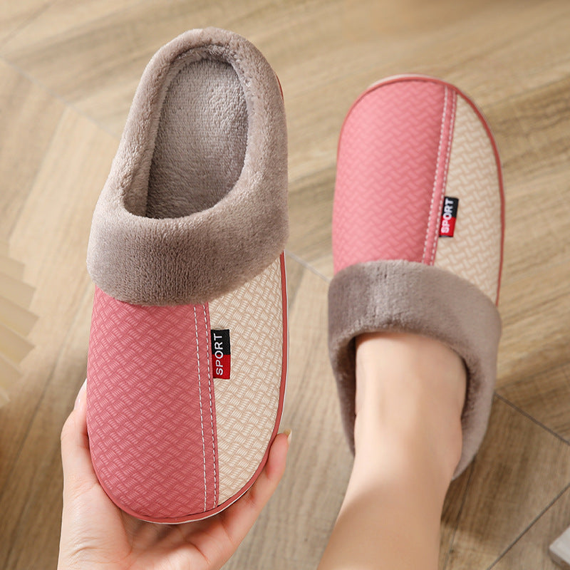 Winter Couple Cotton PU Leather Slippers Waterproof Home Indoor Keeping Cotton Slippers Wholesale