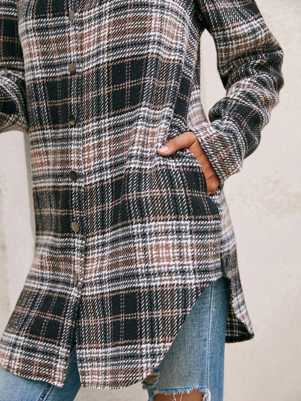 Women's Loose Casual Plush Plaid Shirt Jacket