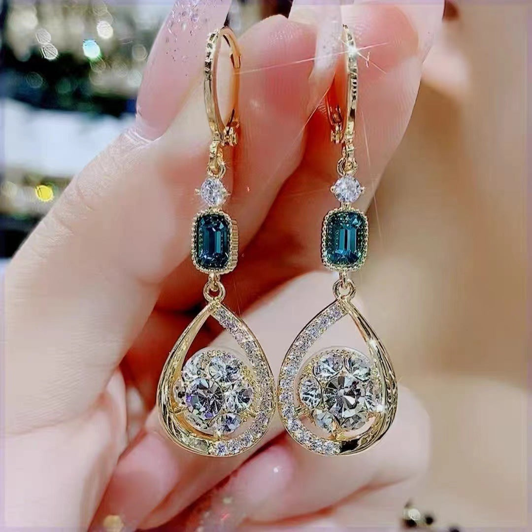 Diamond Water Drop Earrings French Double-sided Rhinestone Ball Stereo Earrings Ear Clip