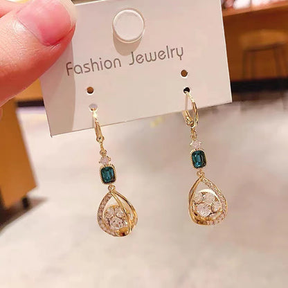 Diamond Water Drop Earrings French Double-sided Rhinestone Ball Stereo Earrings Ear Clip