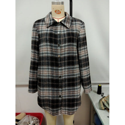 Women's Loose Casual Plush Plaid Shirt Jacket