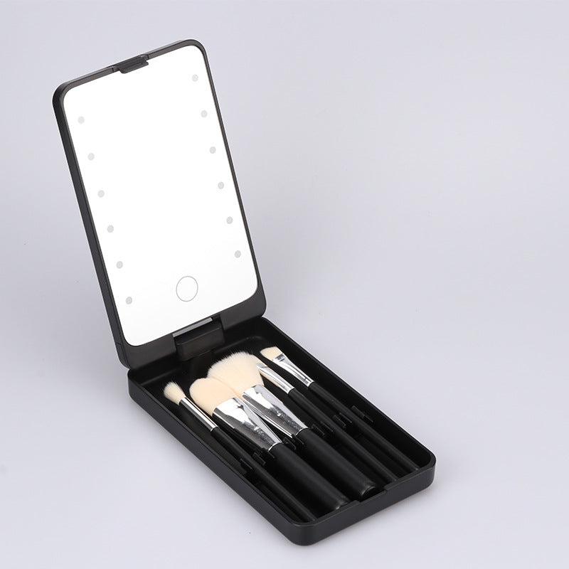 Folding Makeup Mirror With Makeup Brush Set